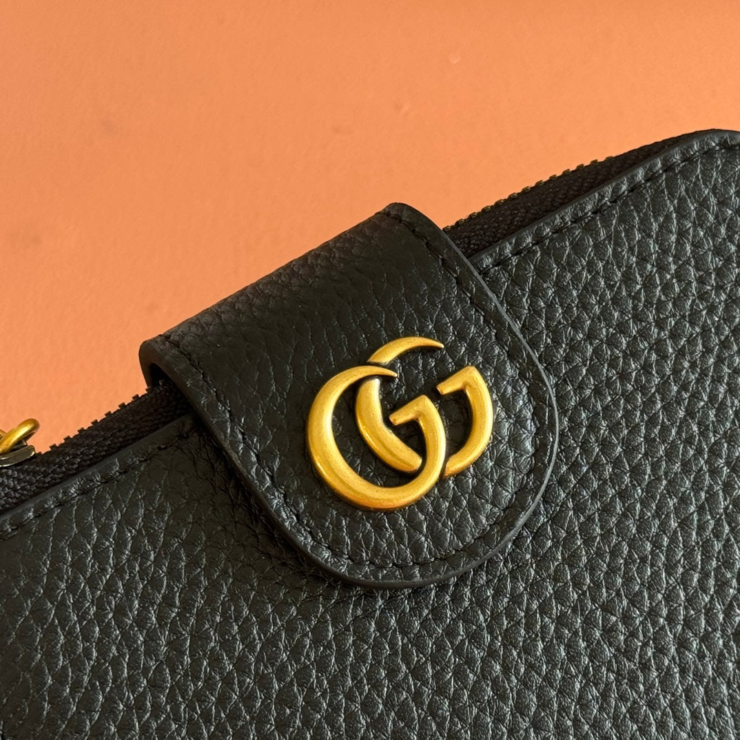 GG 25S MARMONT WALLET 13 IN BLACK CALFSKIN GOLD HARDWARE