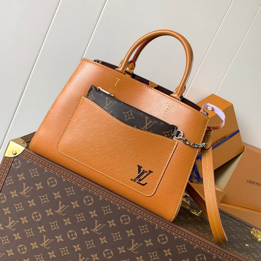 MARELLE TOTE BB BAG 30 IN BRONZE BROWN EPI GRAIN COWHIDE LEATHER