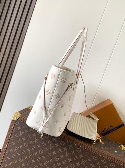 NEVERFULL MM TOTE BAG 32 IN WHITE MIX PINK CALFSKIN