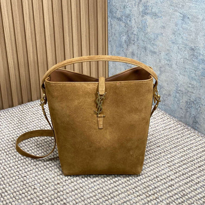 LE 37 SMALL BUCKET BAG 25 IN BROWN SUEDE GOLD HARDWARE