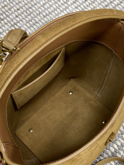 LE 37 SMALL BUCKET BAG 20 IN BROWN SUEDE GOLD HARDWARE
