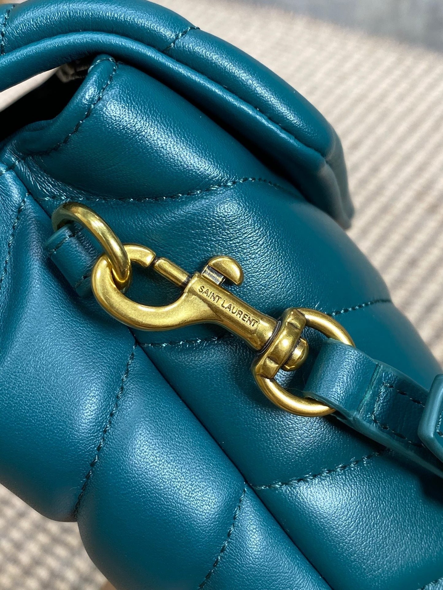 LOULOU MINI BAG 20 IN DARK CYAN LAMBSKIN GOLD HARDWARE