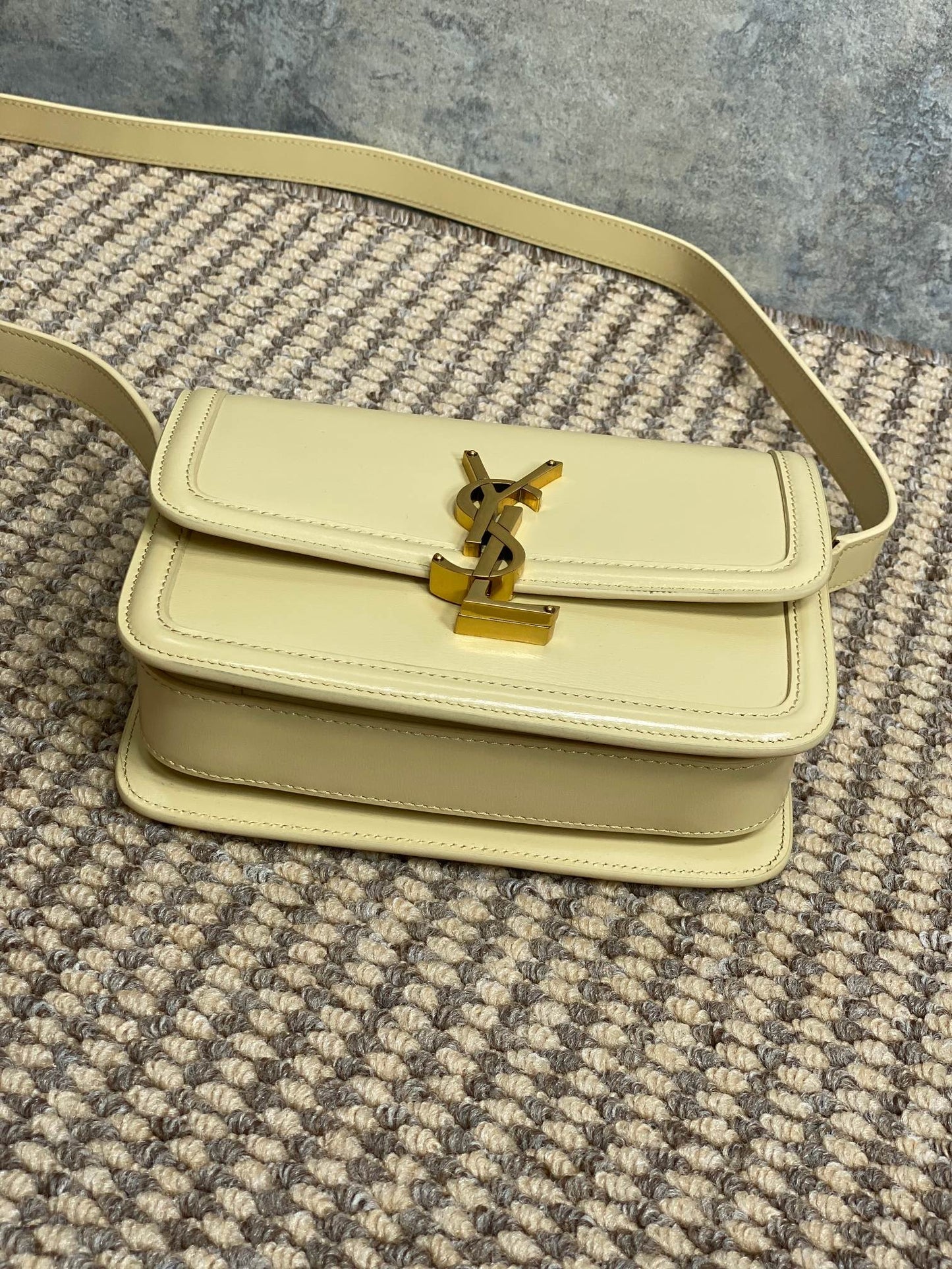 SOLFERINO SMALL SATCHEL 19 IN CANARY YELLOW CALFSKIN GOLD HARDWARE