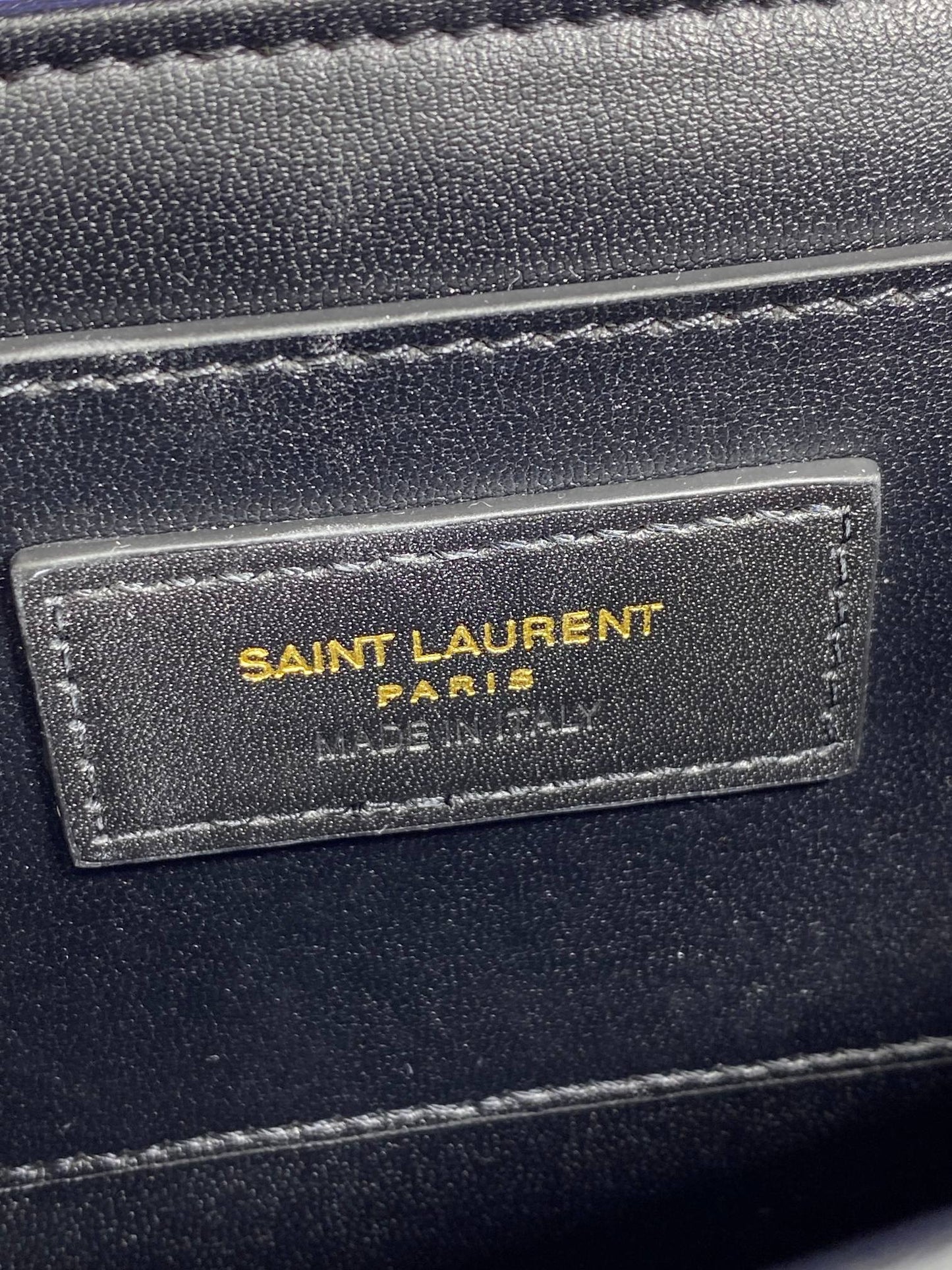 SOLFERINO SMALL SATCHEL 23 IN INDIGO BLUE CALFSKIN GOLD HARDWARE