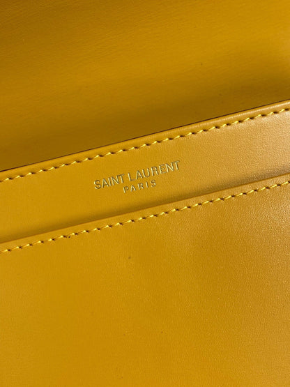SOLFERINO SMALL SATCHEL 19 IN SAFFRON YELLOW CALFSKIN GOLD HARDWARE