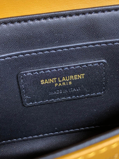 SOLFERINO SMALL SATCHEL 19 IN SAFFRON YELLOW CALFSKIN GOLD HARDWARE