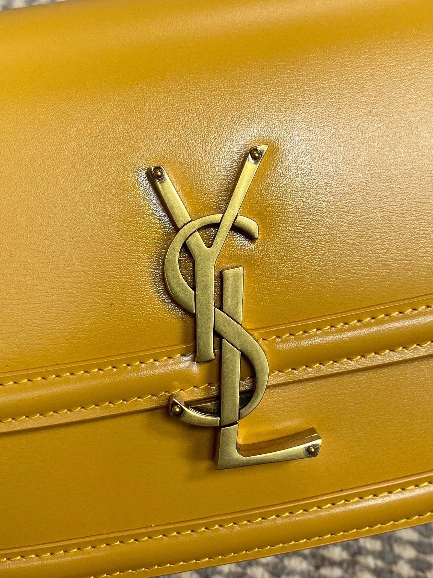SOLFERINO SMALL SATCHEL 19 IN SAFFRON YELLOW CALFSKIN GOLD HARDWARE