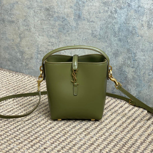 LE 37 MINI BUCKET BAG 15 IN AVOCADO GREEN CALFSKIN GOLD HARDWARE