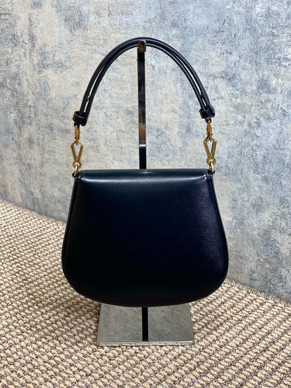 VOLTAIRE TOP HANDLE IN BOX 21 IN BLACK CALFSKIN GOLD HARDWARE