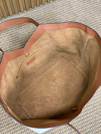 Y TOTE BAG 39 IN TAWNY BROWN MIX WHITE CALFSKIN