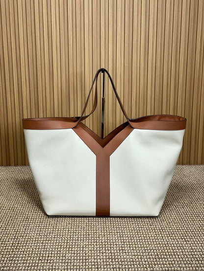 Y TOTE BAG 39 IN TAWNY BROWN MIX WHITE CALFSKIN