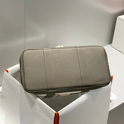 GARDEN PARTY 36 IN IVORY YELLOW BLUE TOILE H CANVAS ETOUPE CALFSKIN EQUESTRIAN HARNESS PRINT