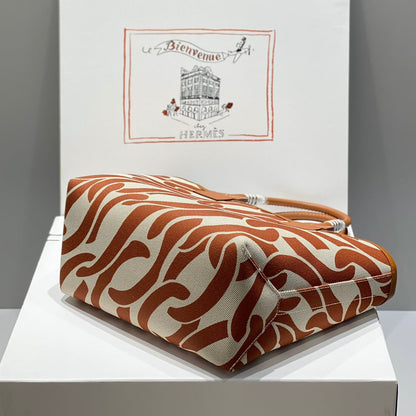 STEEPLE 28 BAG IN OFF-WHITE MIX BROWN CANVAS AND CALFSKIN