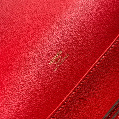 HM ROULIS 18 MINI BAG IN CARDINAL RED CALFSKIN GOLD-TONE HARDWARE