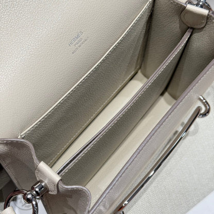HM ROULIS 18 MINI BAG IN BEIGE CALFSKIN SILVER-TONE HARDWARE
