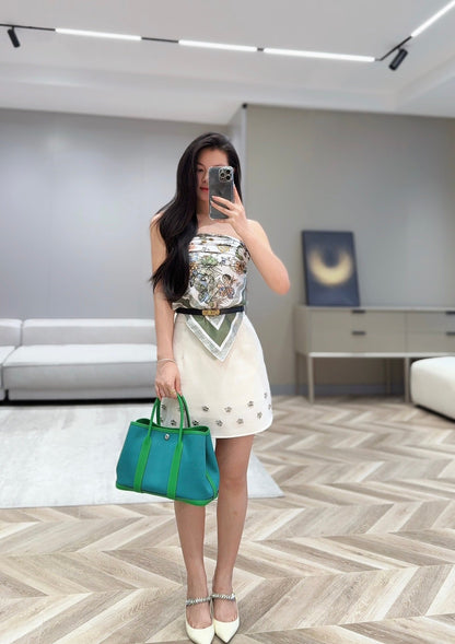 GARDEN PARTY 30CM IN CADMIUM GREEN TOILETS COTTON CANVAS AND GREEN CALFSKIN