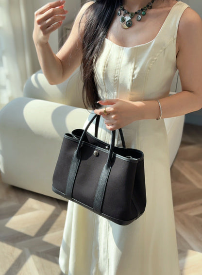 GARDEN PARTY 30CM IN BLACK TOILETS COTTON CANVAS AND CALFSKIN