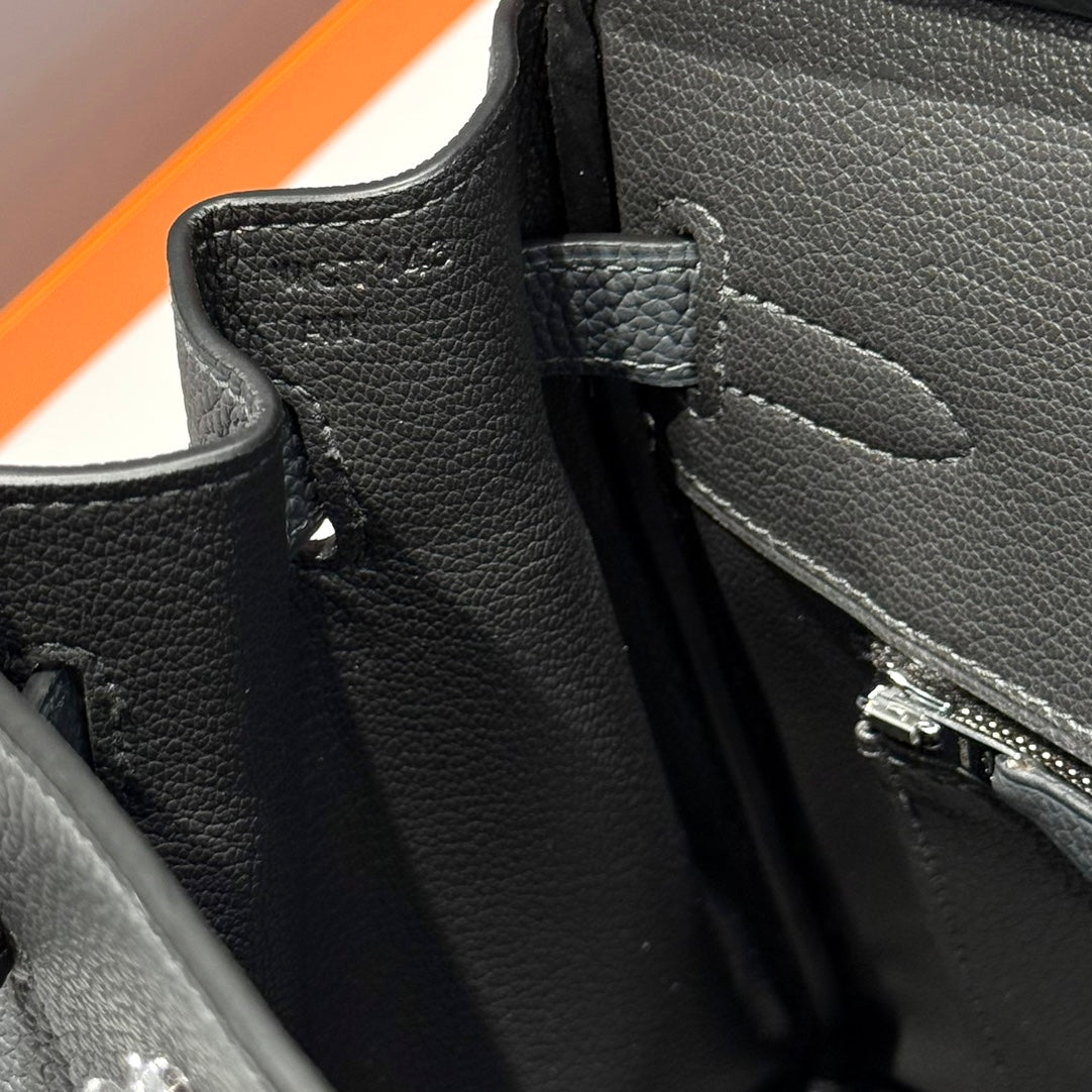 HERMES 25S BIRKIN 30 IN CHARCOAL GRAY CALFSKIN SILVER HARDWARE