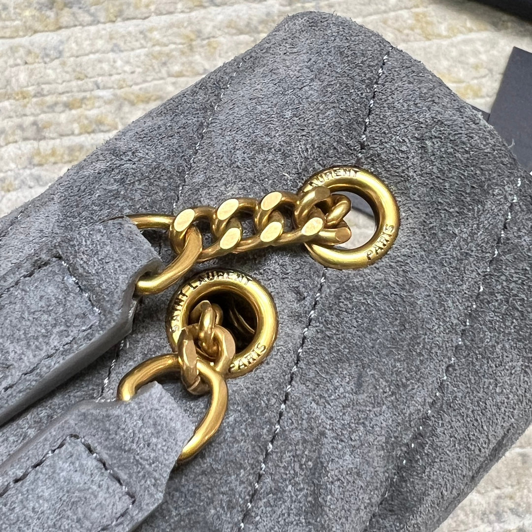 LOULOU SMALL 23 IN GRAY SUEDE GOLD HARDWARE