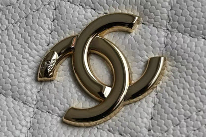 COSMETIC BAG 19 IN WHITE GRAINED CALFSKIN GOLD HARDWARE