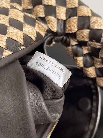 LARGE HOP 54 IN BROWN CALFSKIN AND BEIGE RAFFIA