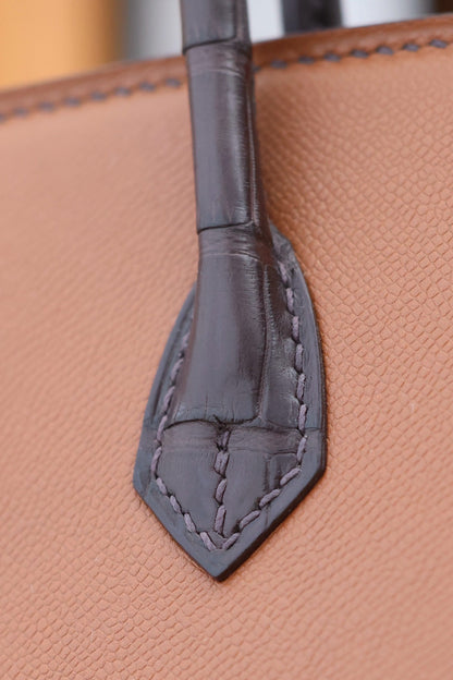 BIRKIN FAUBOURG TOUCH 20 IN CHOCOLATE MIX BRONZE BROWN CALFSKIN WITH SILVER HARDWARE (MADE-TO-ODER)