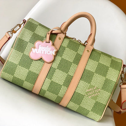 KEEPALL BANDOULIÈRE 34 BAG IN GREEN DAMIER GOLF COATED CANVAS