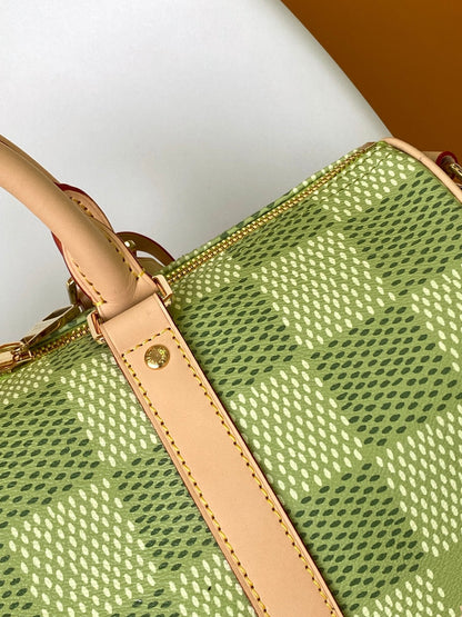 KEEPALL BANDOULIÈRE 34 BAG IN GREEN DAMIER GOLF COATED CANVAS