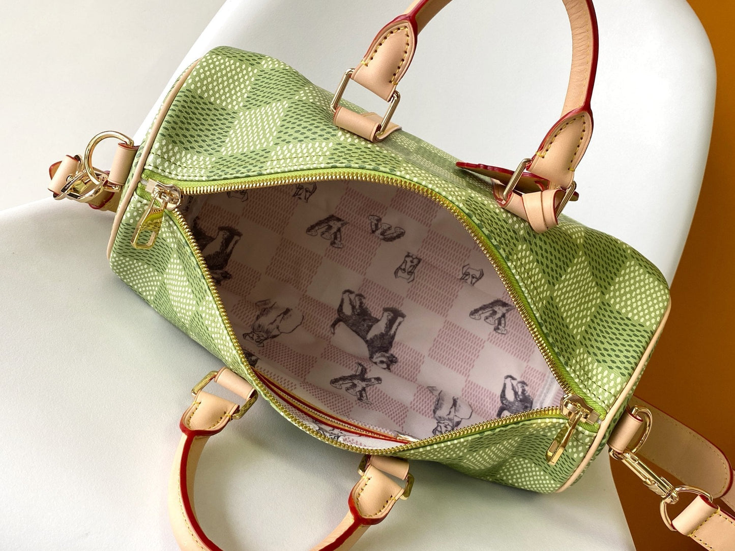 KEEPALL BANDOULIÈRE 34 BAG IN GREEN DAMIER GOLF COATED CANVAS