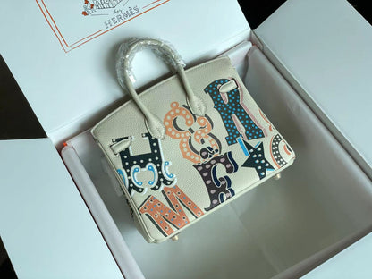 BIRKIN 25 BAG IN WHITE CREAM CALFSKIN WITH COLORFUL STICKER (MADE-TO-ODER)