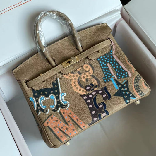 BIRKIN 25 BAG IN PEANUT BROWN CALFSKIN WITH COLORFUL STICKER (MADE-TO-ODER)