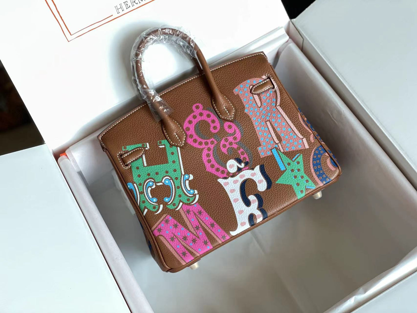 BIRKIN 25 BAG IN CHOCOLATE BROWN CALFSKIN WITH COLORFUL STICKER (MADE-TO-ODER)