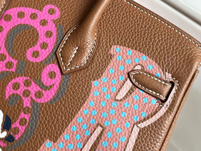 BIRKIN 25 BAG IN CHOCOLATE BROWN CALFSKIN WITH COLORFUL STICKER (MADE-TO-ODER)