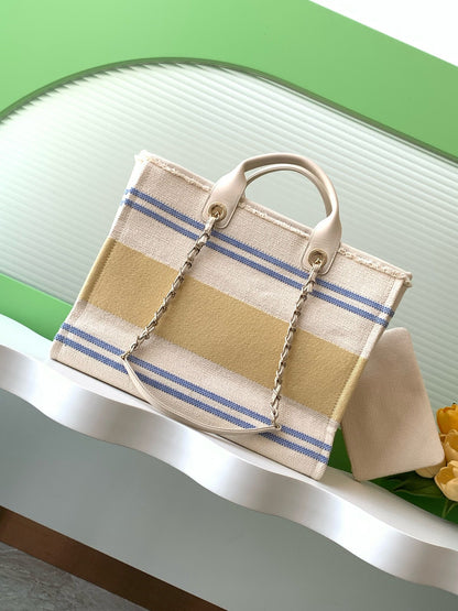 SHOPPING BAG 38 IN WHITE BLUE AND YELLOW CANVAS