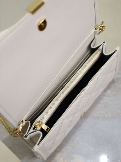 BECKY 22 IN WHITE QUILTED LAMBSKIN GOLD HARDWARE