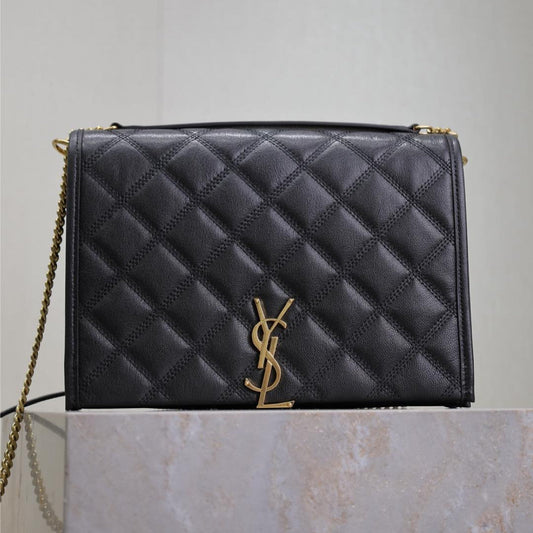BECKY 26 IN BLACK QUILTED LAMBSKIN GOLD HARDWARE