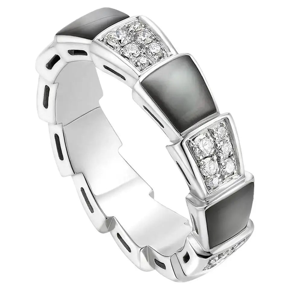 [AURORA]SERPENTI RING SILVER DIAMOND BLACK MOP 4MM