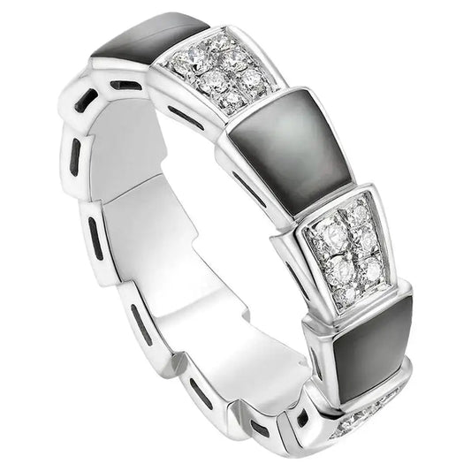 [AURORA]SERPENTI RING SILVER DIAMOND BLACK MOP 4MM