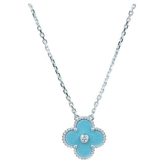 [AURORA]CLOVER 15MM DIAMOND SVRES PORCELAIN  NECKLACE SILVER