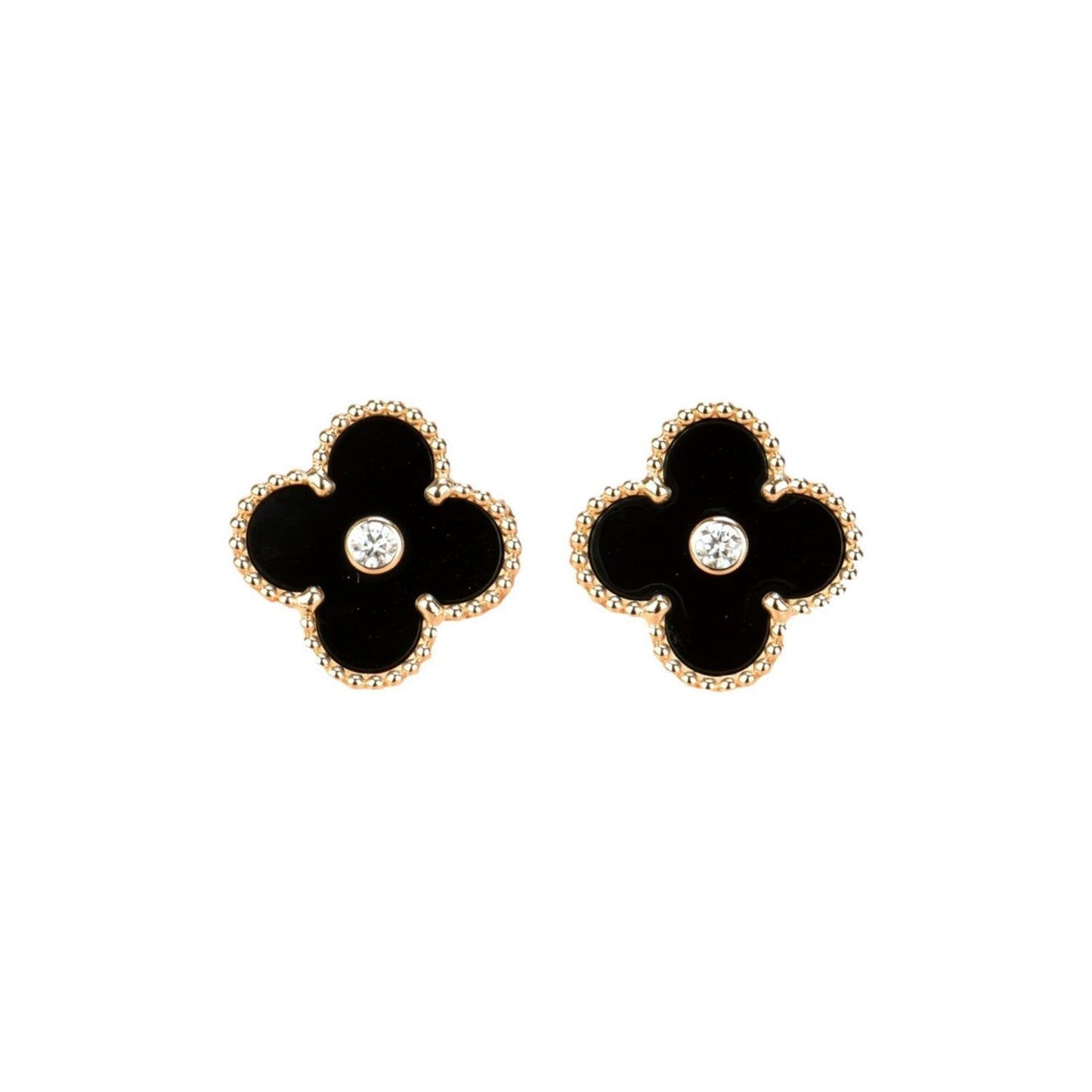 [AURORA]CLOVER MEDIUM 1 MOTIFS ONYX DIAMOND EARRINGS