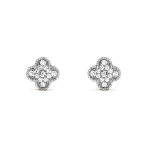 [AURORA]CLOVER 1 MOTIFS DIAMOND STUD EARRINGS SILVER