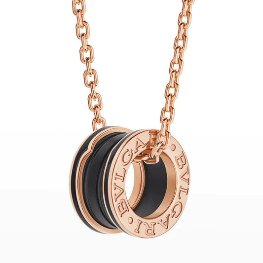 [AURORA]ZERO 1 BLACK CERAMIC PINK GOLD NECKLACE