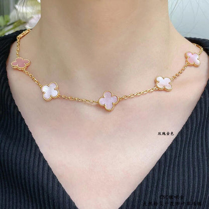 [AURORA]CLOVER 10 MOTIFS PINK MOP NECKLACE