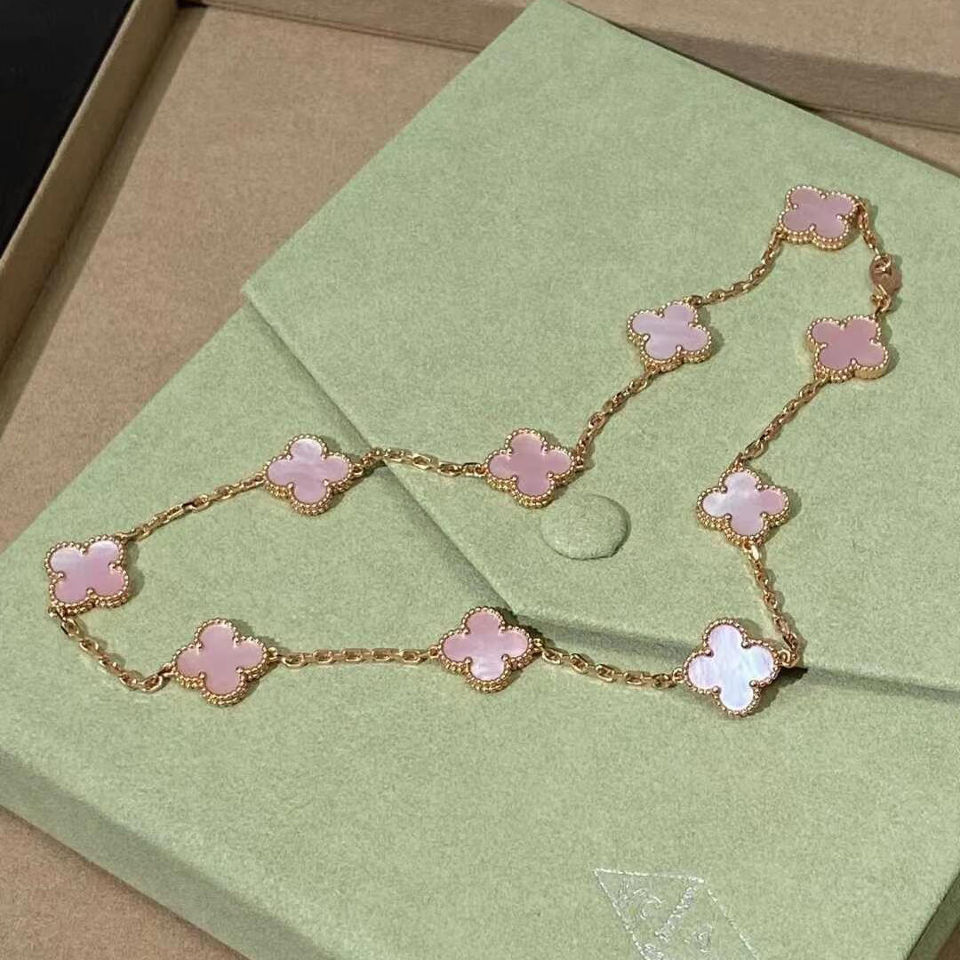 [AURORA]CLOVER 10 MOTIFS PINK MOP NECKLACE