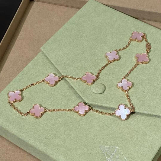 [AURORA]CLOVER 10 MOTIFS PINK MOP NECKLACE