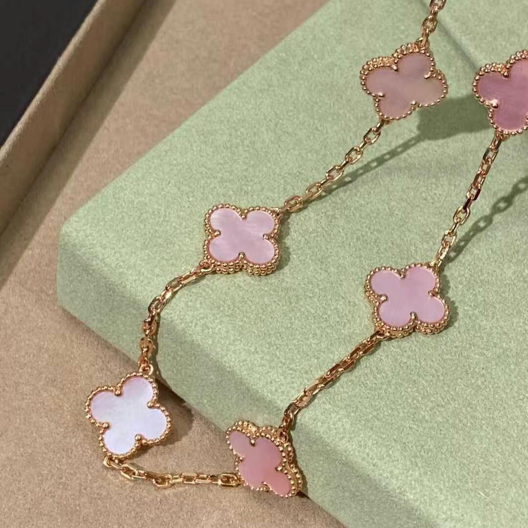 [AURORA]CLOVER 10 MOTIFS PINK MOP NECKLACE