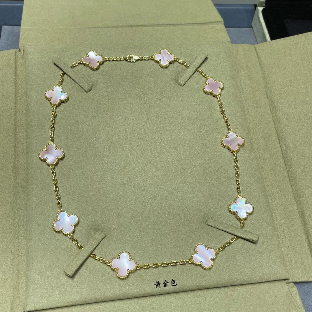 [AURORA]CLOVER 10 MOTIFS PINK MOP NECKLACE