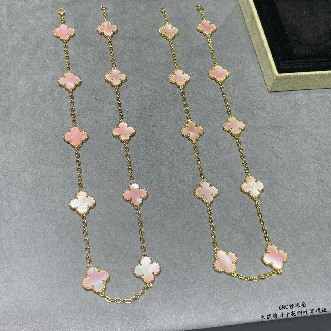 [AURORA]CLOVER 10 MOTIFS PINK MOP NECKLACE