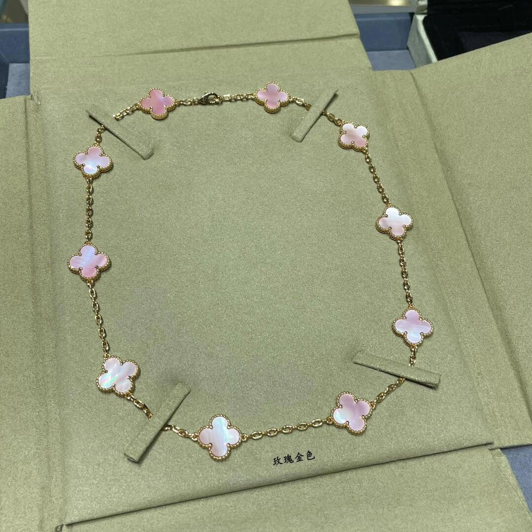 [AURORA]CLOVER 10 MOTIFS PINK MOP NECKLACE