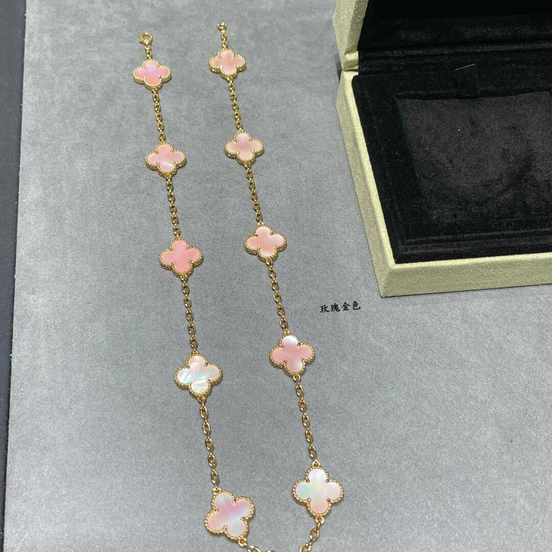 [AURORA]CLOVER 10 MOTIFS PINK MOP NECKLACE